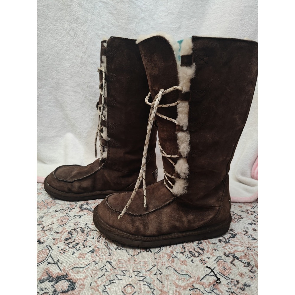 UGG Uptown II 5190 Tall Snow Boots Brown Suede Sheepskin Lined Women's Size 7 - Picture 2 of 11